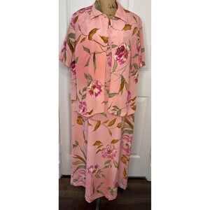 Vintage Dani Max Pink Floral Print Button Down Shirt & Dress Set Size 18 Plus